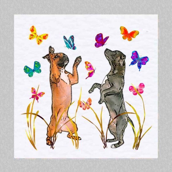 Staffie Greetings Card - Butterflies