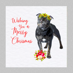 Staffordshire Bull Terrier Christmas Card - Black Staffie