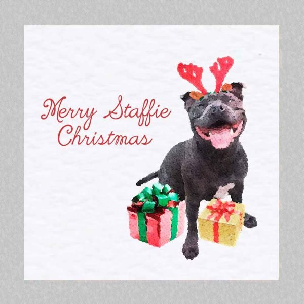 Staffie Xmas Card - Black Staffie