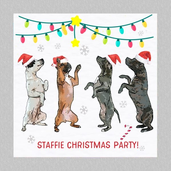 Staffie Christmas Card - Party