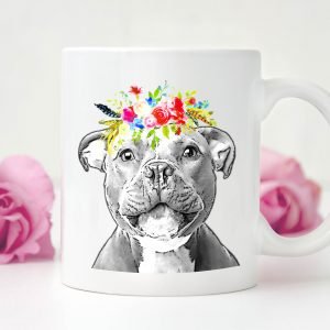 Staffy mug floral hat