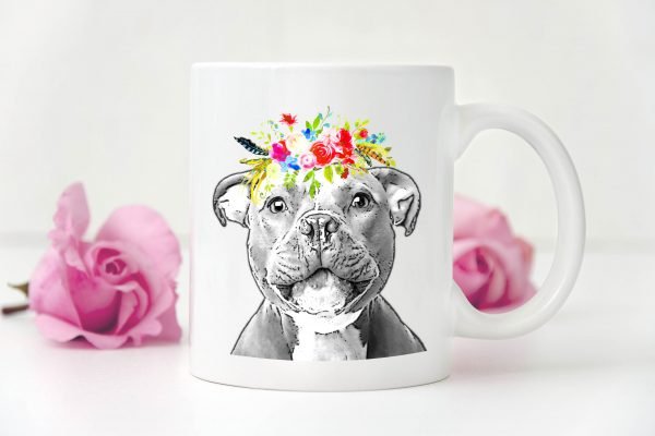 Staffy mug floral hat